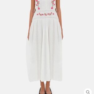 For Love & Lemons JoleneWhite Maxi Dress with Pink Floral Embroidery